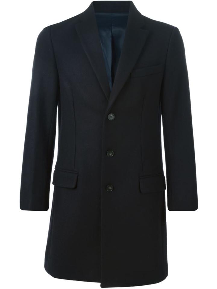 Harmony Paris Single Breasted Overcoat, Men's, Size: 50, Blue, Polyester/wool