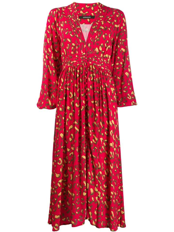 Andamane Abstract Print Midi Dress - Red