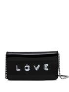 Burberry Tape Print Laminated Phone Wallet With Strap - Black