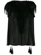 Plein Sud - Fringed Detail Blouse - Women - Silk/polyester - 42, Black, Silk/polyester