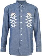 Neighborhood Embroidered Skull Denim Shirt - Blue