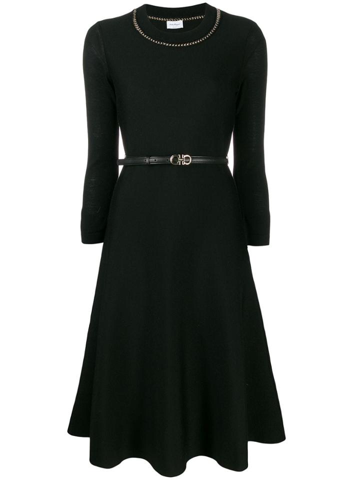 Salvatore Ferragamo Gancio Belt Dress - Black