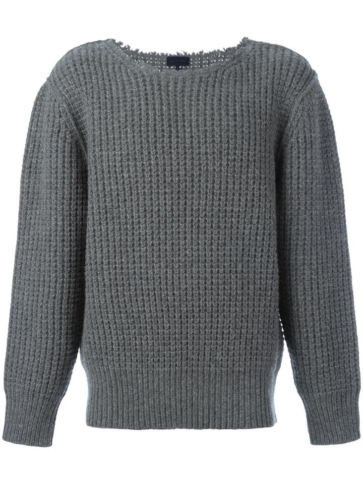 Lanvin Military Stitch Crew Neck, Men's, Size: Small, Grey, Wool