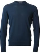 Drumohr Round Neck Knit Sweater, Men's, Size: 54, Blue, Merino