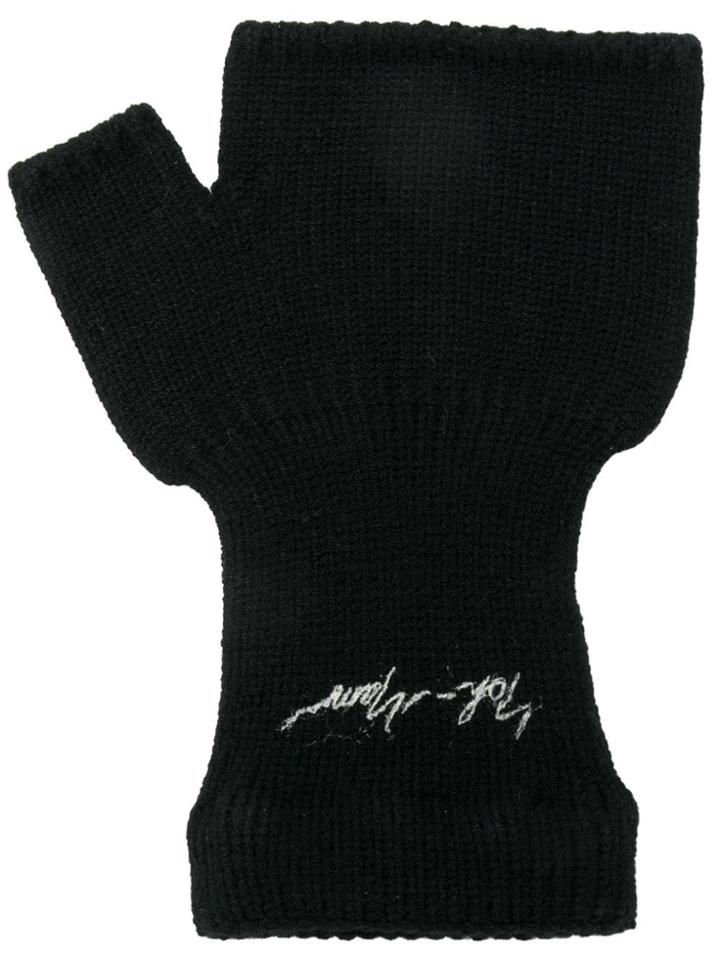 Yohji Yamamoto Logo Embroidered Gloves - Black