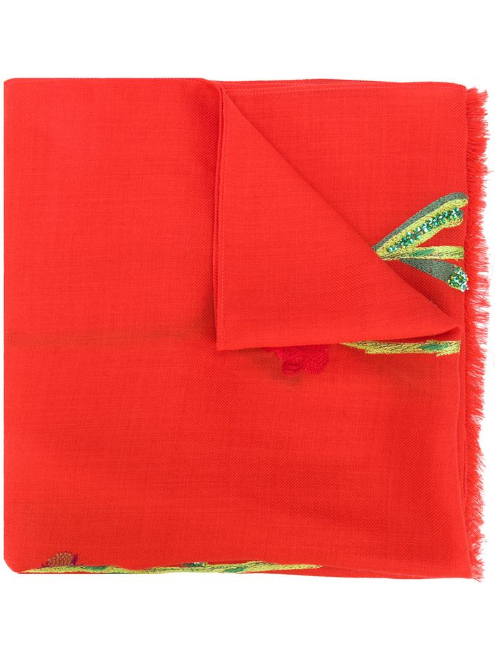 Paul Smith Embroidered Flower Scarf, Women's, Red, Wool/acrylic