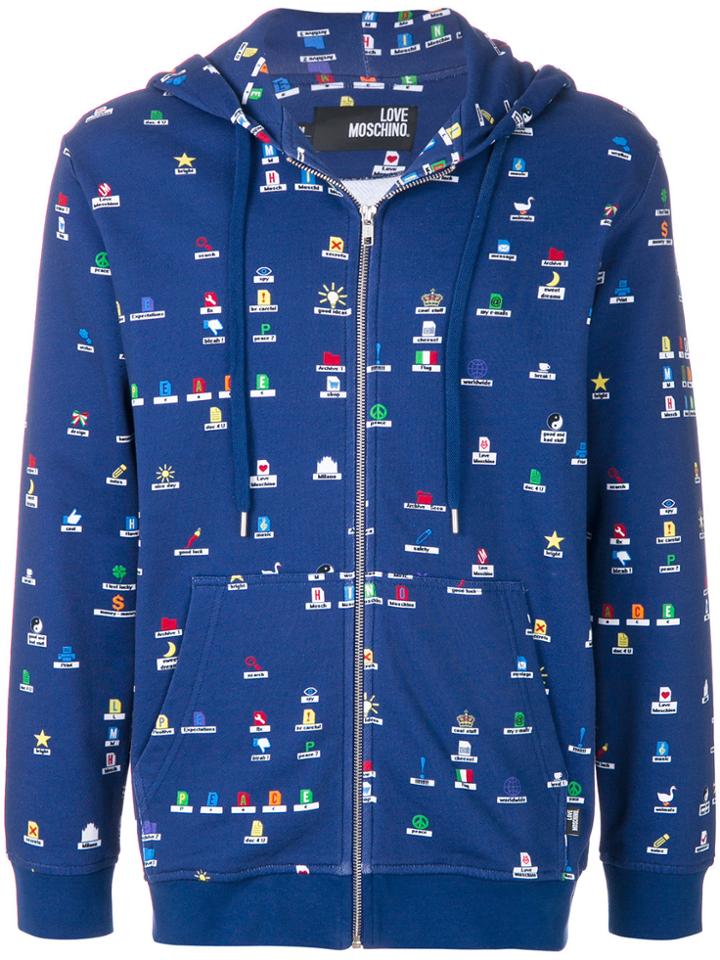 Love Moschino Desktop Print Hoodie - Blue