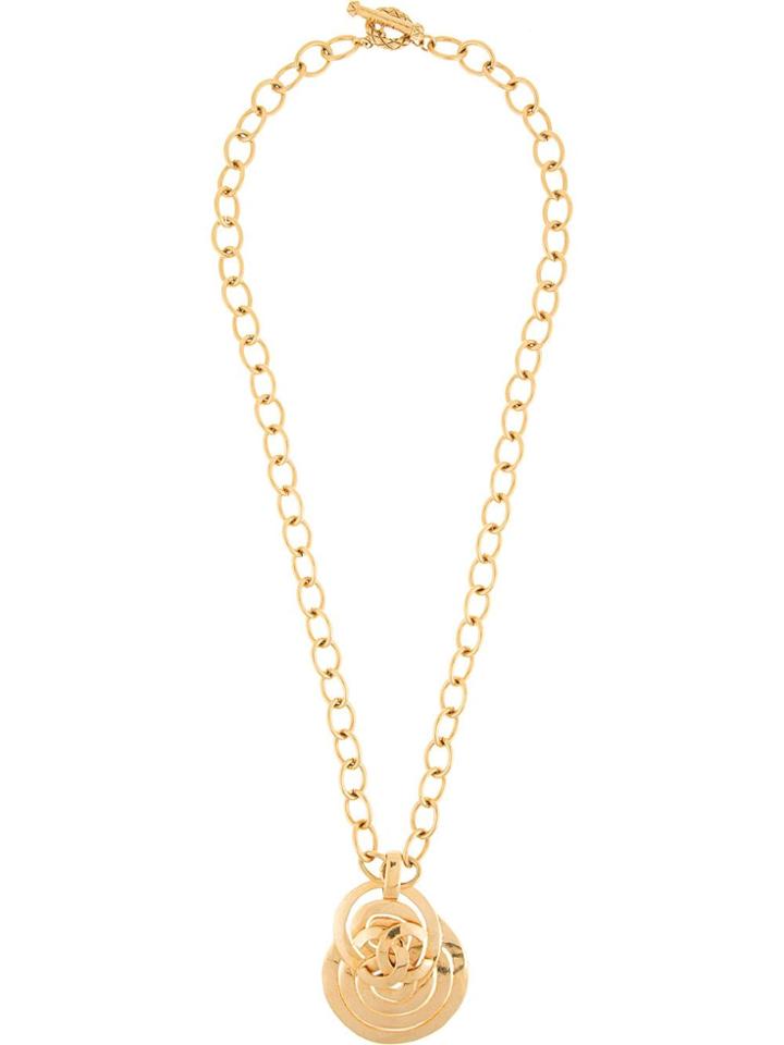 Chanel Vintage Layered Logo Medallion Necklace - Metallic