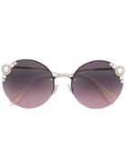 Miu Miu Eyewear Pearls Collection Round Shape Sunglasses - Pink &