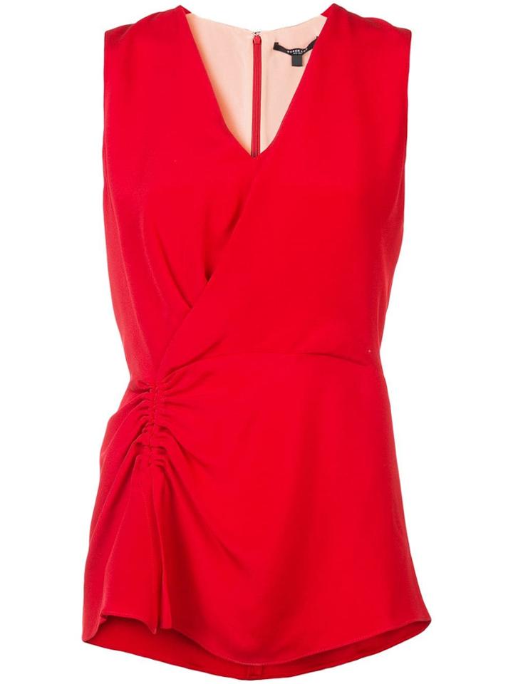 Derek Lam Sleeveless Asymmetrical Ruched Blouse - Red