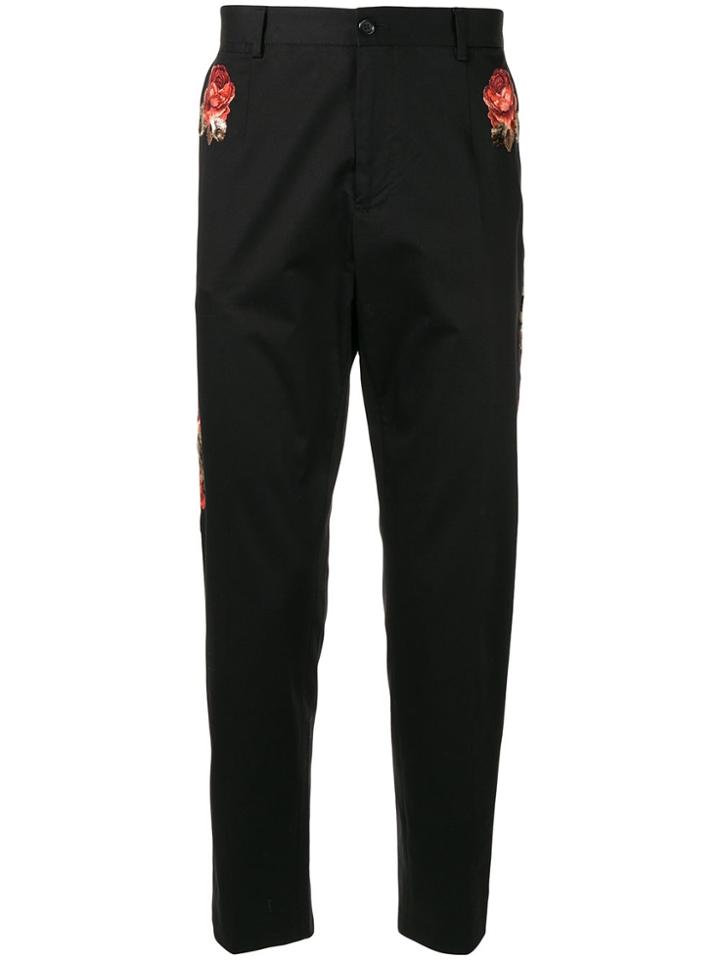 Dolce & Gabbana Floral Embroidered Trousers - Black