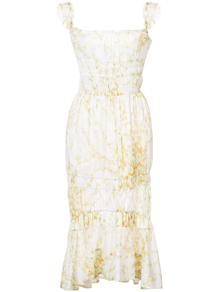 Brock Collection Printed Ruche Detailed Midi Dress - Yellow & Orange