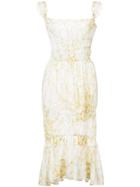 Brock Collection Printed Ruche Detailed Midi Dress - Yellow & Orange
