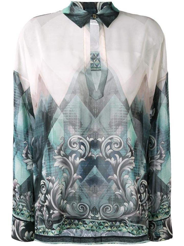Versace Collection Printed Blouse, Women's, Size: 42, Green, Polyester