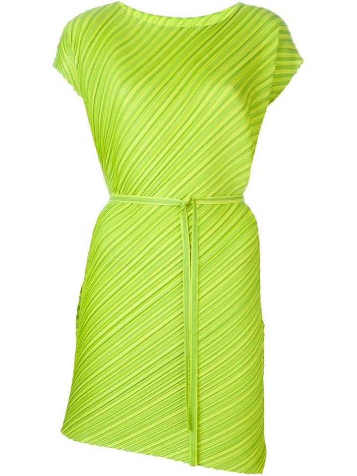 Pleats Please By Issey Miyake Pleated Belted Dress, Women's, Size: 5, Green, Polyester