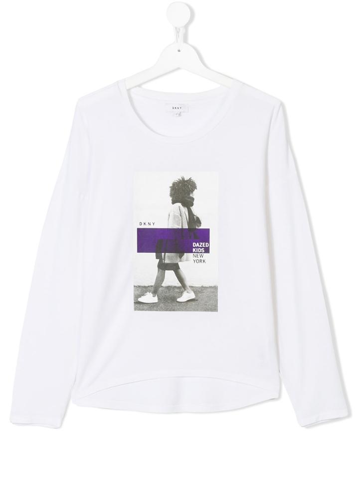 Dkny Kids Teen Graphic Logo Print Top - White