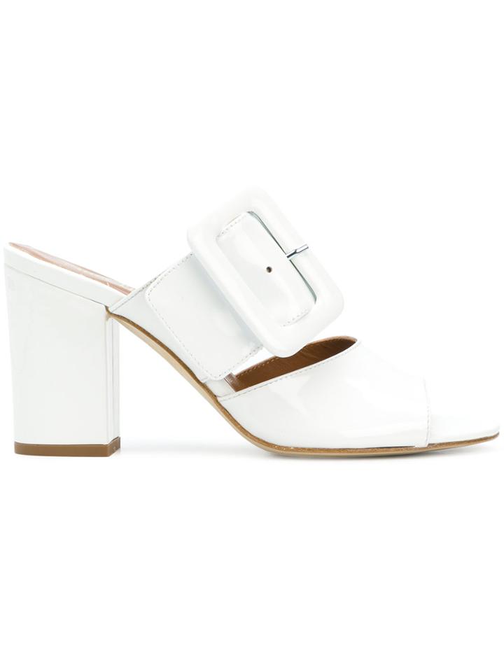Paris Texas Chunky Heel Buckled Mules - White