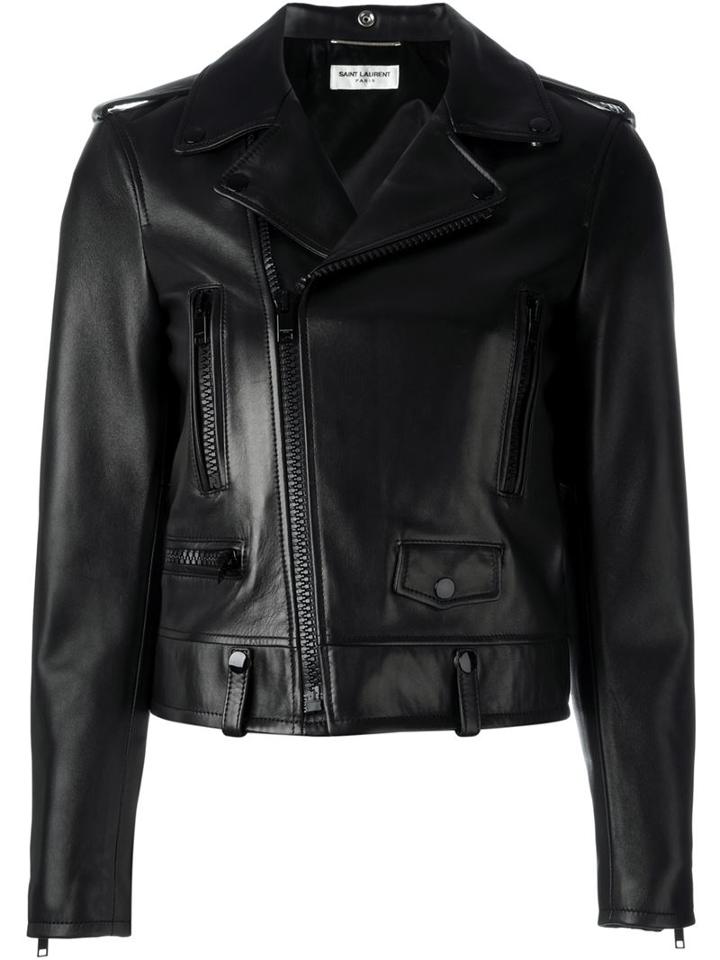 Saint Laurent Classic Biker Jacket, Women's, Size: 40, Black, Lamb Skin/cupro/cotton