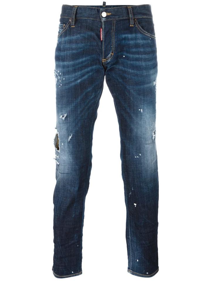 Dsquared2 Clement Distressed Whiskered Jeans, Men's, Size: 56, Blue, Cotton/spandex/elastane/polyester