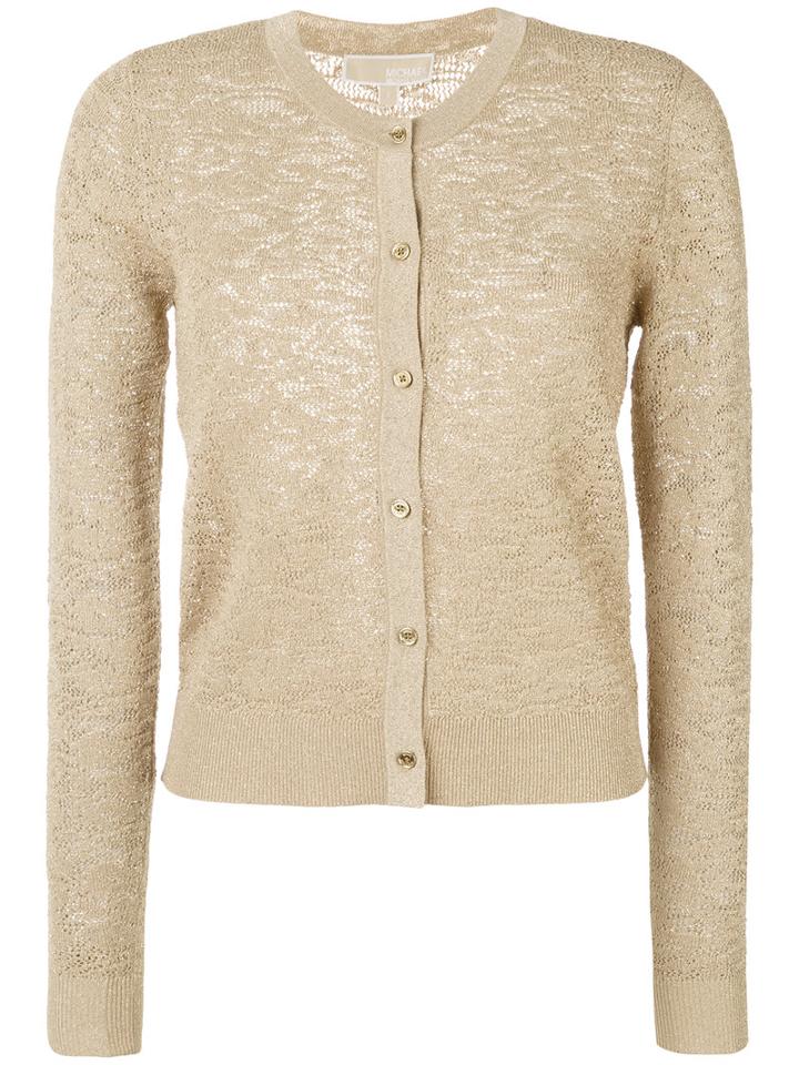 Michael Michael Kors - Metallic Jacquard Cardigan - Women - Viscose/nylon/polyester/metallic Fibre - S, Nude/neutrals, Viscose/nylon/polyester/metallic Fibre
