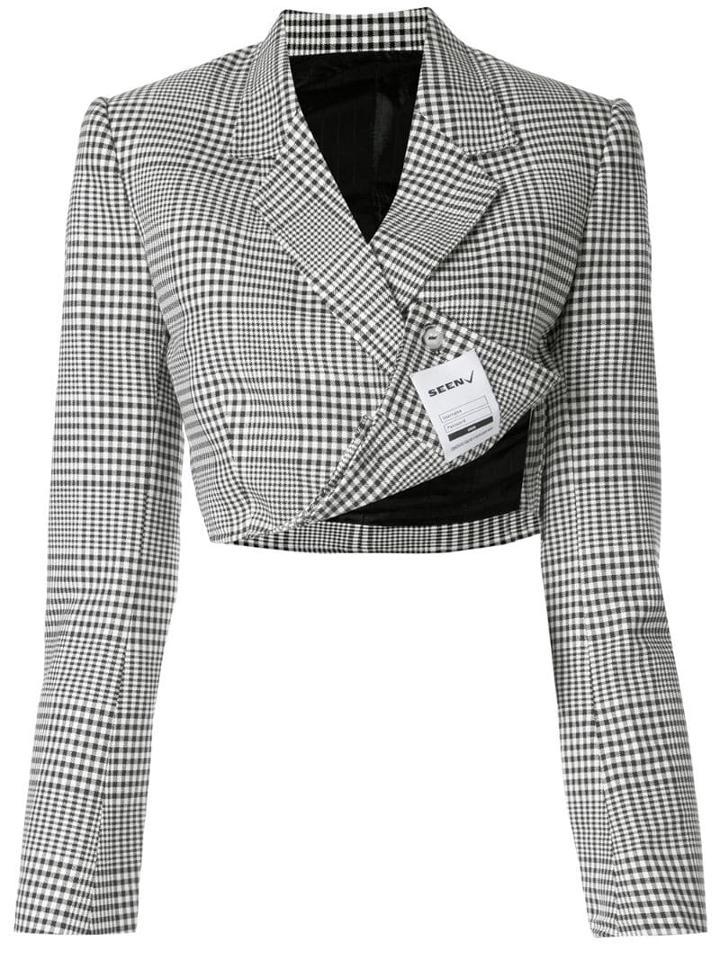 Seen Users Check Print Cropped Blazer - Black