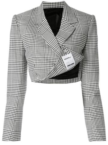 Seen Users Check Print Cropped Blazer - Black