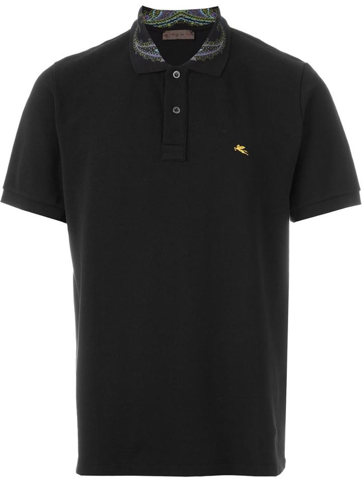 Etro Paisley Collar Polo Shirt, Men's, Size: S, Black, Cotton