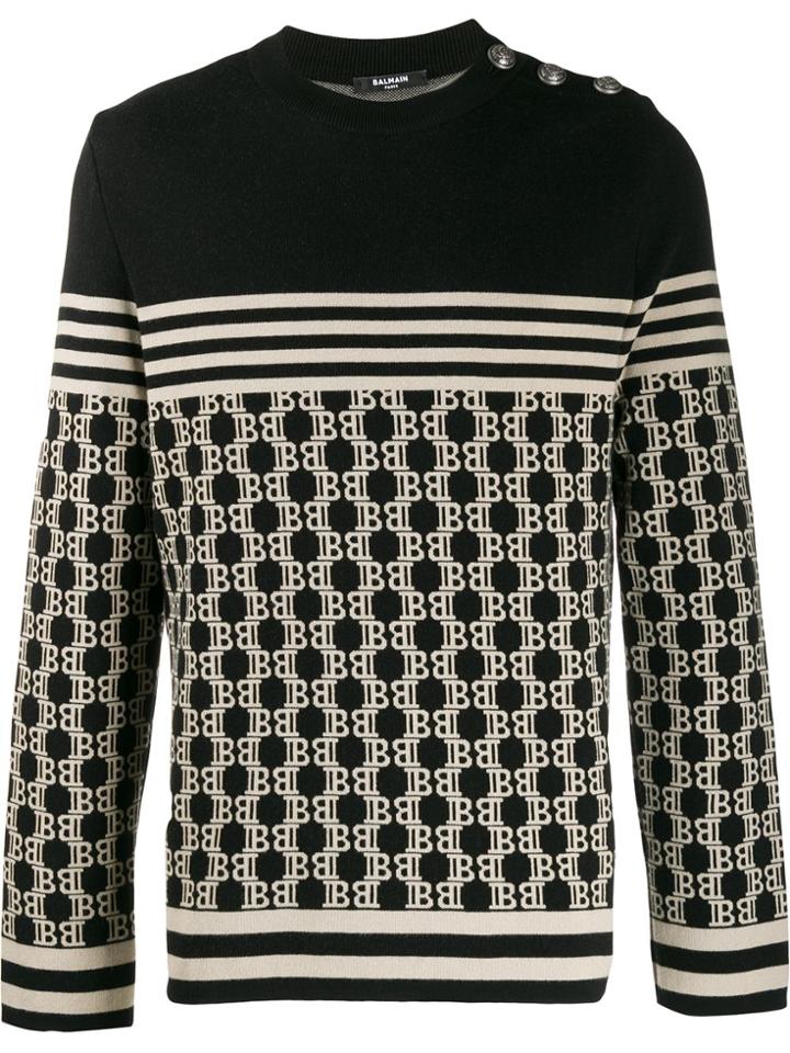 Balmain Monogram Knitted Jumper - Black