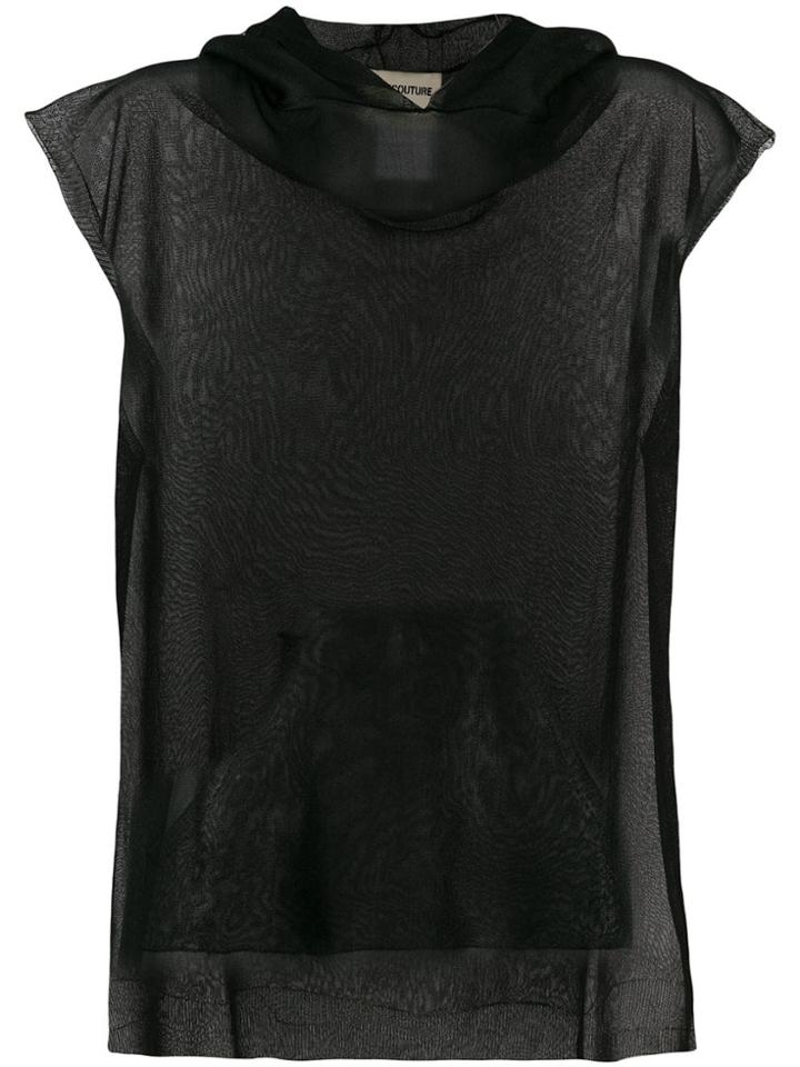 Semicouture Sheer Hooded Vest - Black