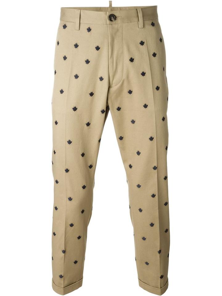 Dsquared2 Logo Embroidered Chino Trousers, Men's, Size: 48, Nude/neutrals, Cotton/spandex/elastane