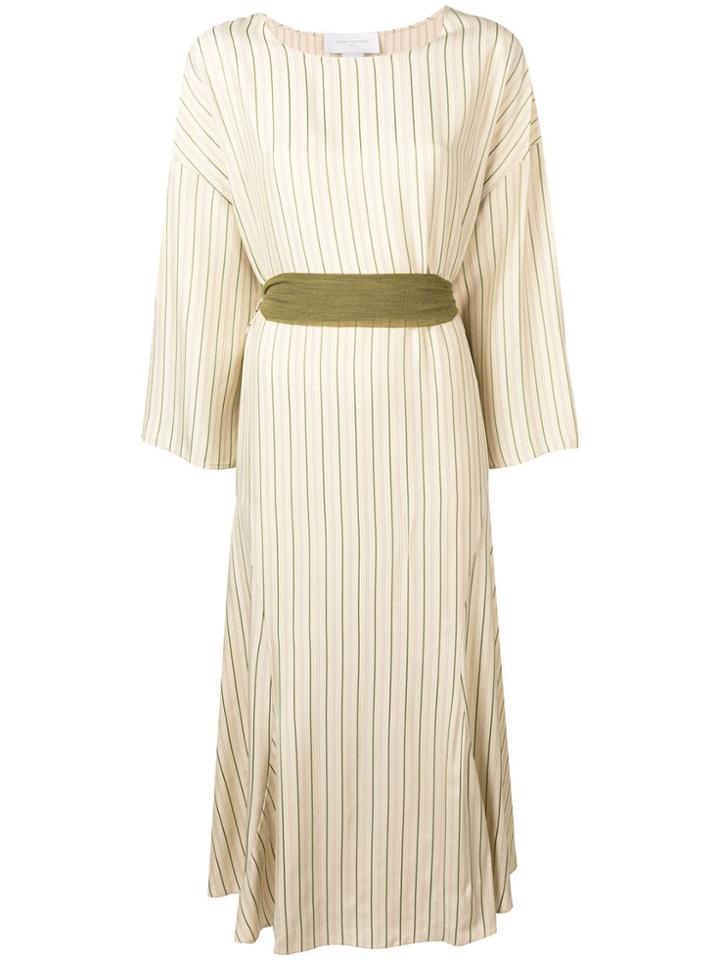 Esteban Cortazar Tie Waist Striped Midi Dress - Neutrals