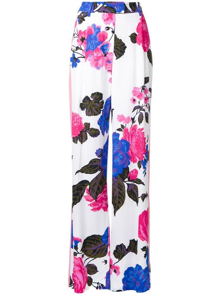 Msgm Floral Print Straight Trousers, Women's, Size: 42, Pink/purple, Viscose