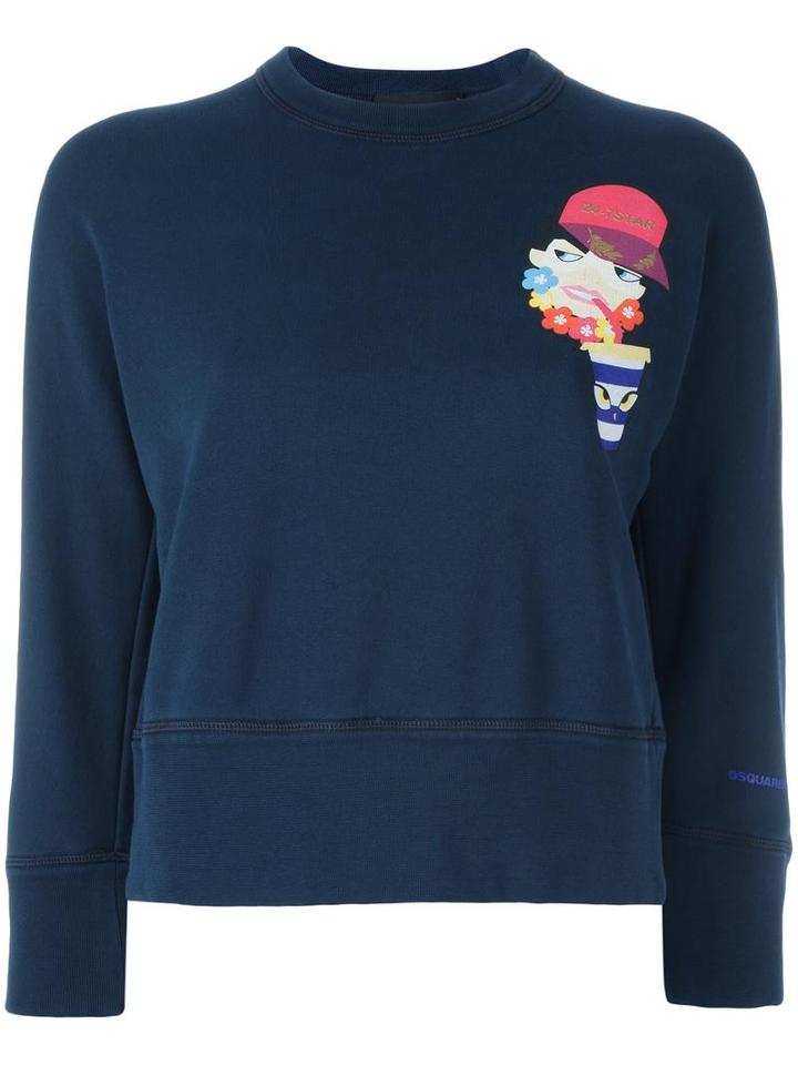 Dsquared2 Drinking Decal Cropped Sweatshirt, Women's, Size: Xs, Blue, Cotton