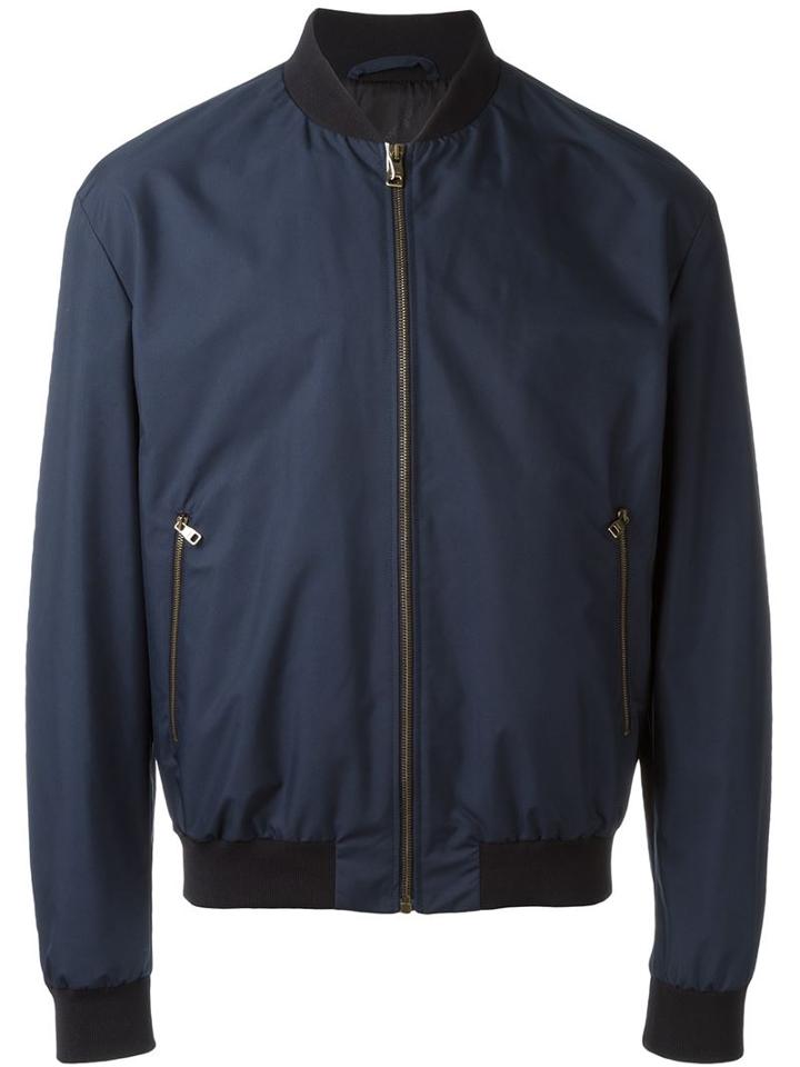 Salvatore Ferragamo Back Print Bomber Jacket, Men's, Size: 46, Blue, Cupro/polyester/polyurethane