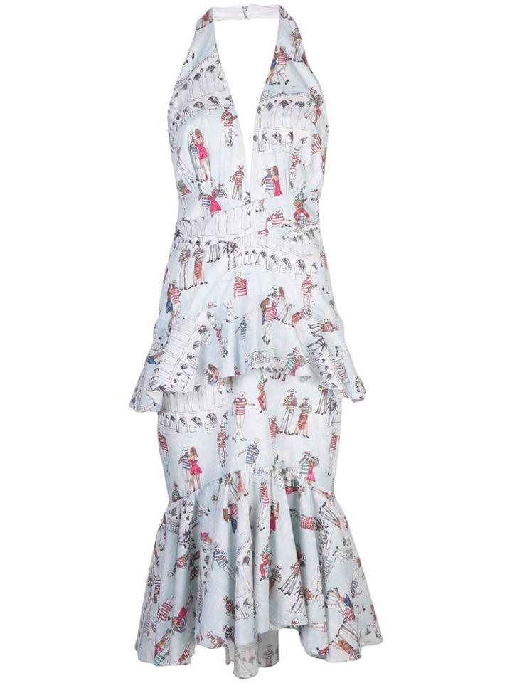 Patbo Printed Peplum Halter Dress - Blue