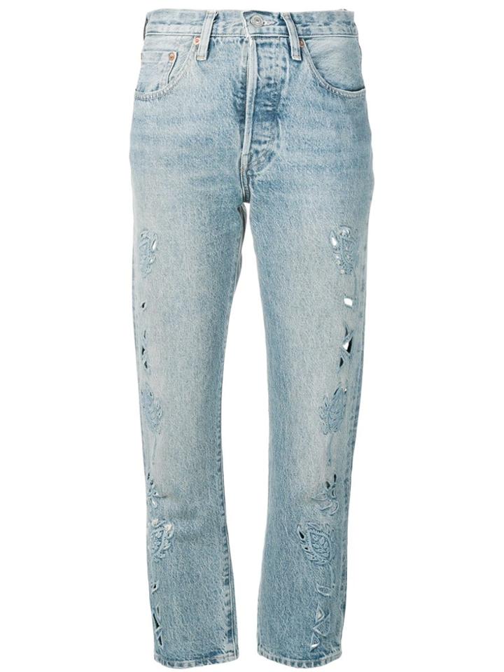 Levi's: Made & Crafted Embroidered Detail Cropped Jeans - Blue