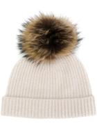 N.peal Detachable Pompom Ribbed Beanie - Nude & Neutrals