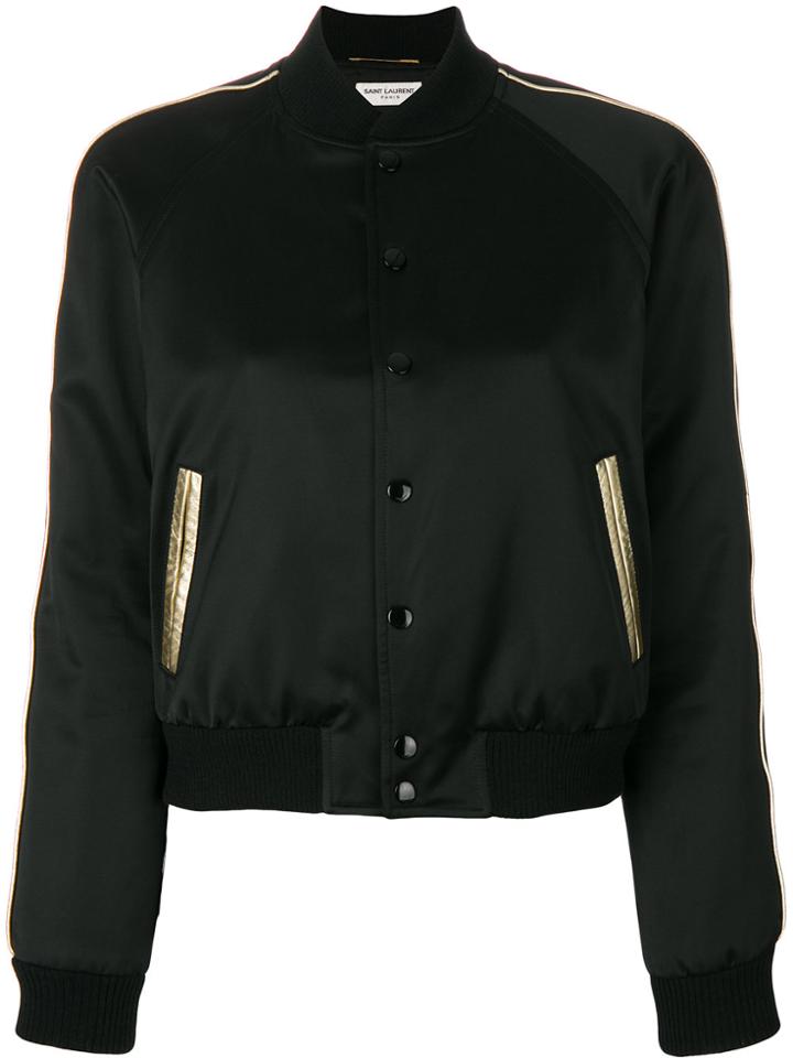 Saint Laurent Sateen Teddy Bomber Jacket - Black