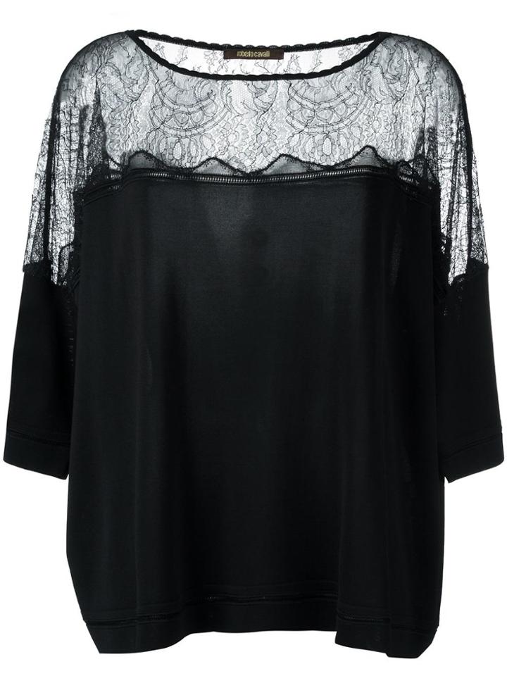 Roberto Cavalli Sheer Panel Flared Blouse - Black