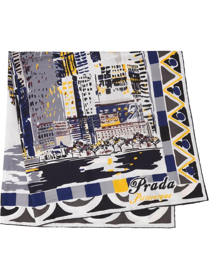 Prada Pittoresque New York Printed Foulard - Black
