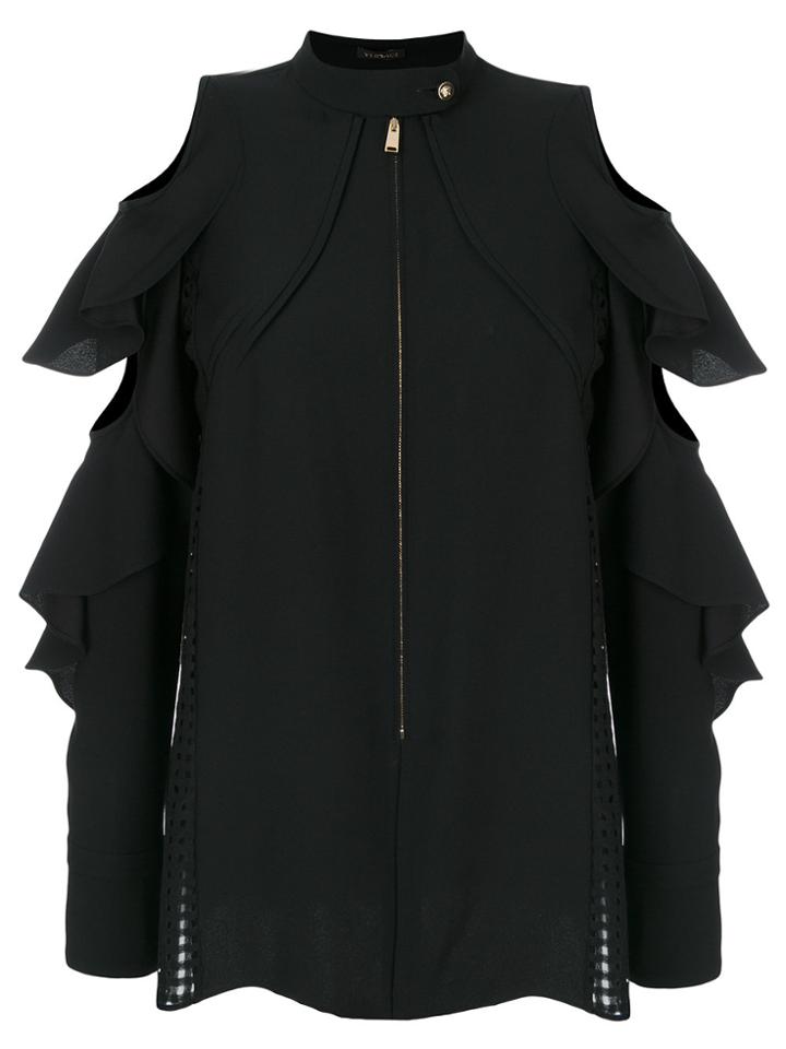 Versace Cut Out Ruffle Sleeve Blouse - Black