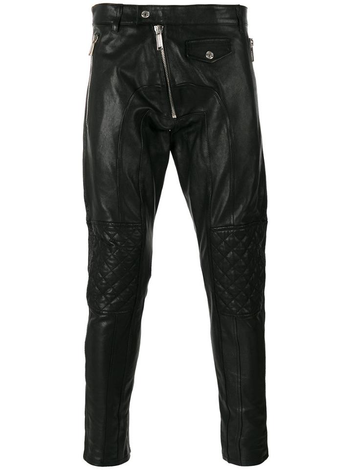Dsquared2 - Zip-embellished Leather Trousers - Men - Cotton/calf Leather/polyester/viscose - 52, Black, Cotton/calf Leather/polyester/viscose