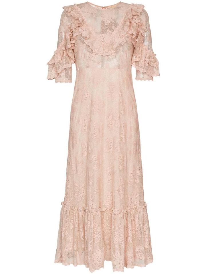 Bytimo Ruffled Lace Midi Dress - Pink