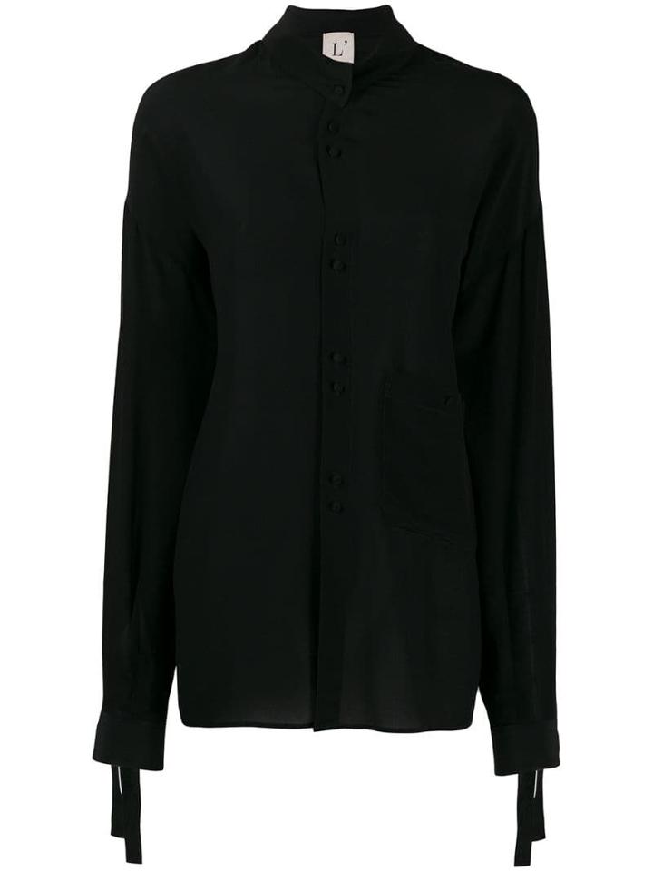 L'autre Chose Silk Mandarin Shirt - Black