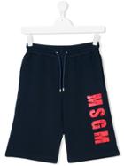Msgm Kids Logo Print Shorts - Blue