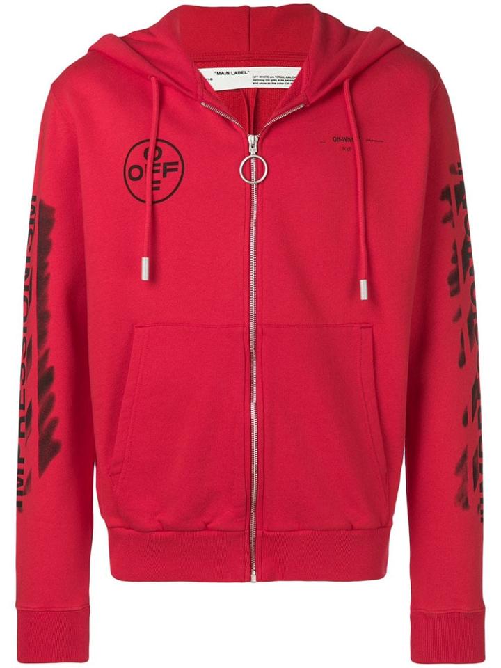 Off-white Diag Stencil Zipped Hoodie - Red