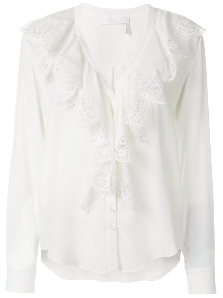 Chloé Ruffled Lace Top - White