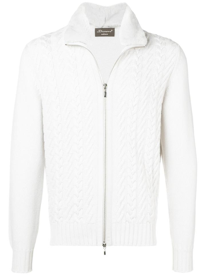 Doriani Cashmere Cashmere Cable Knit Zip Sweater - Nude & Neutrals