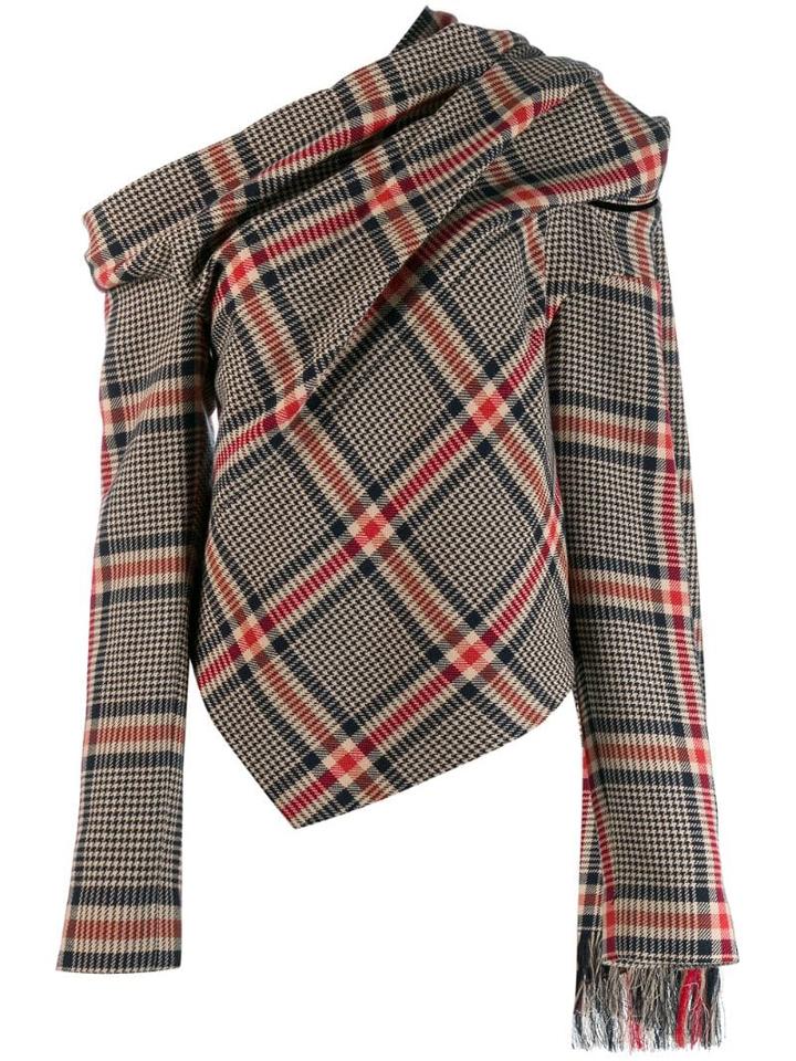 Monse Scarf-detail Asymmetric Plaid Top - Neutrals