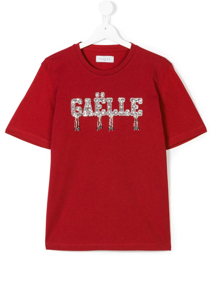 Gaelle Paris Kids Teen Embellished Logo T-shirt - Red